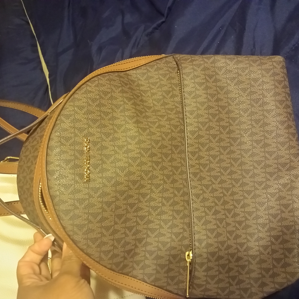 MICHAEL Michael Kors Brown Tote Bag with Leather Trim and Geometric Pattern